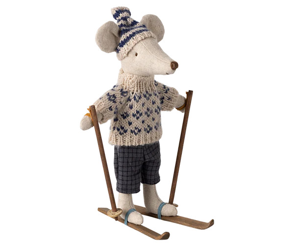 Winter mouse with ski set, Dad - Blue | MailegUSA