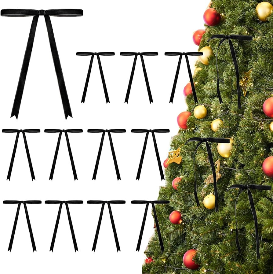 12 Pcs Velvet Ribbon Bows for Christmas Tree Rustic Crafts Gift Bow Classic Ribbon Bows for Xmas ... | Amazon (US)