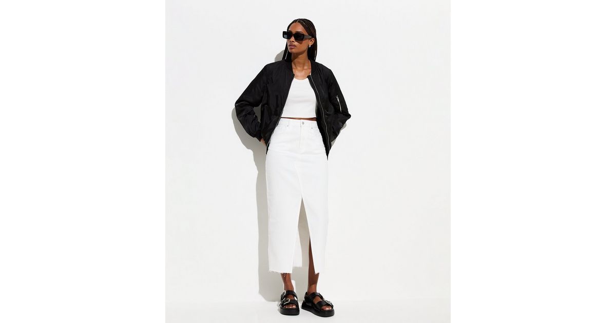 White Denim High Waist Split Hem Midi Skirt | New Look | New Look (UK)