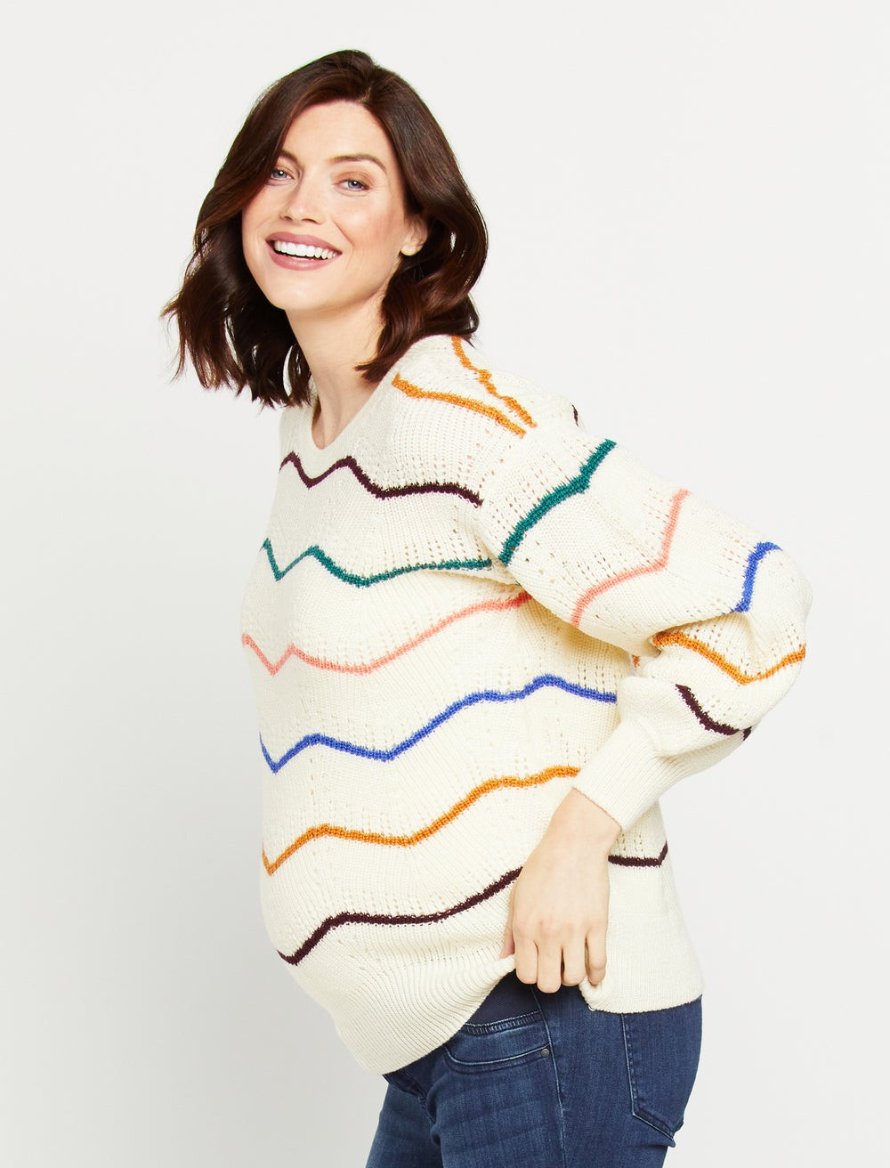 Chevron Stripe Maternity Sweater | Motherhood Maternity