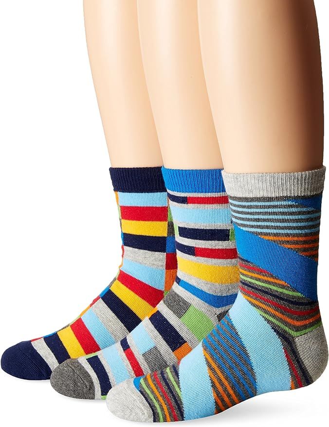 Jefferies Socks Boys' Funky Stripe Crew Socks 3 Pair Pack | Amazon (US)