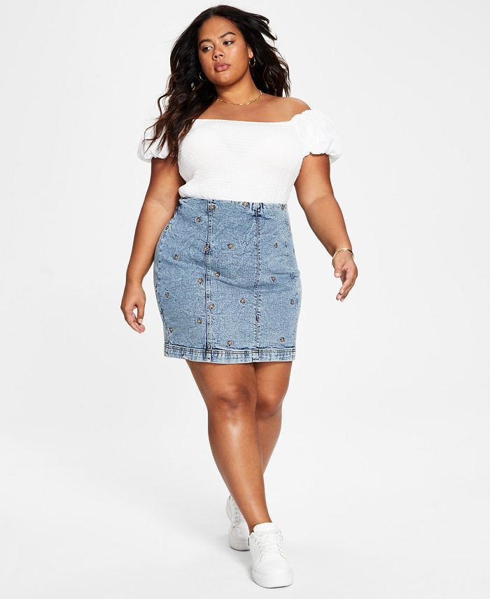 Tinseltown Trendy Plus Size Embroidered Seamed Denim Skirt & Reviews - Skirts - Plus Sizes - Macy... | Macys (US)