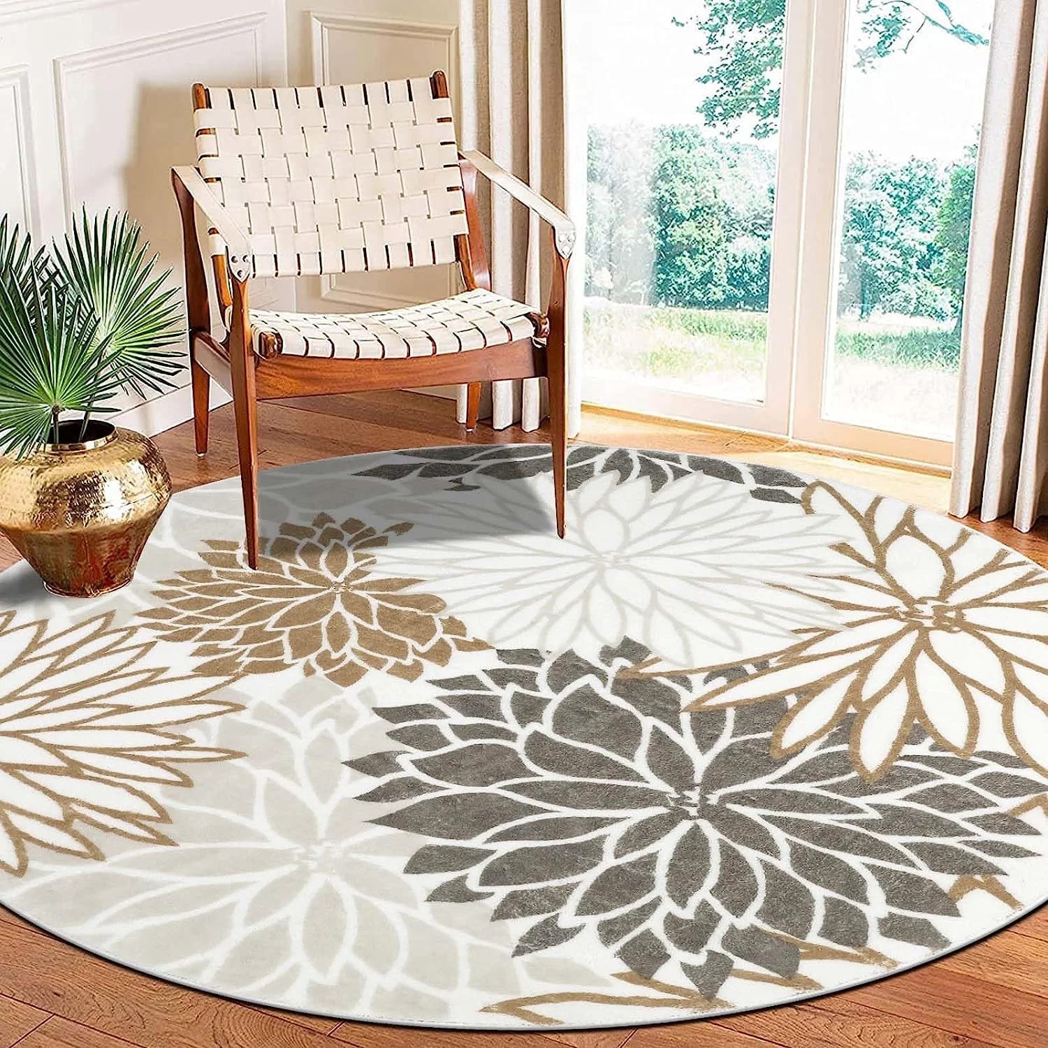 Findosom 4' Modern Floral Round Rug Bohemian Area Rug Non Slip Boho Round Rug for Dining Room Tab... | Walmart (US)