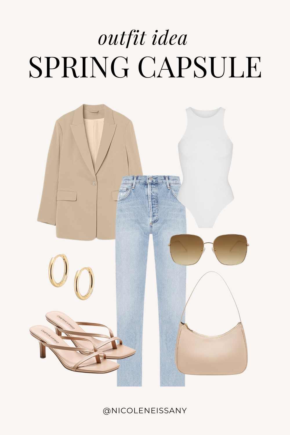 Casual spring outfit idea featuring my 2025 Spring Capsule Wardrobe staples | casual spring outfit, spring brunch outfit, spring date night outfit, spring date outfit, elevated casual spring outfit, spring work outfit, spring office outfit, spring outfits, spring shoes, 2025 spring trends, 2025 spring fashion trends, neutral capsule wardrobe, minimalist capsule wardrobe | blazer jacket, spring blazer, spring jacket, spring outerwear, sleeveless bodysuit, spring tops, spring bodysuits, light wash denim, light wash jeans, strappy heels, strappy sandals, nude heels, kitten heels, nude purse, gold hoop earrings

#LTKSpring 

 

#LTKFindsUnder100 #LTKTravel #LTKSaleAlert #LTKSeasonal #LTKPetite #LTKStyleTip #LTKShoeCrush #LTKWorkwear #LTKFindsUnder50