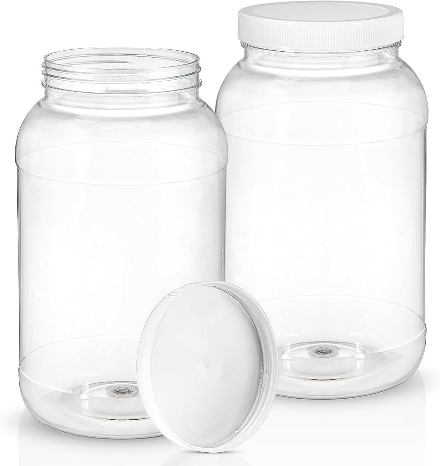 ZOOFOX 2 Pack Plastic Jars with Lids, 1 Gallon Wide Mouth Storage Containers, Empty Plastic Jars ... | Amazon (US)
