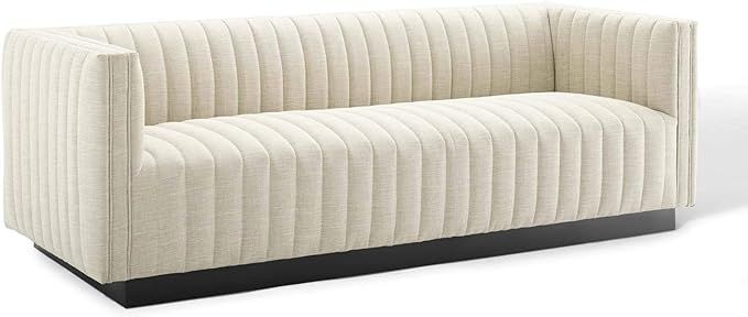 Modway Conjure Channel Tufted Upholstered Sofa in Beige | Amazon (US)