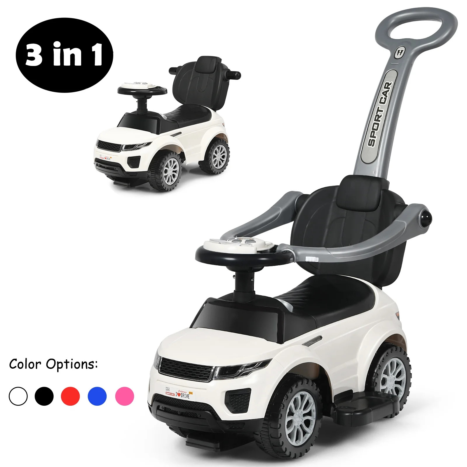 Topbuy 3 in 1 Kids Ride on Push Car Stroller Sliding Walking Car with Horn&Music&Light White | Walmart (US)