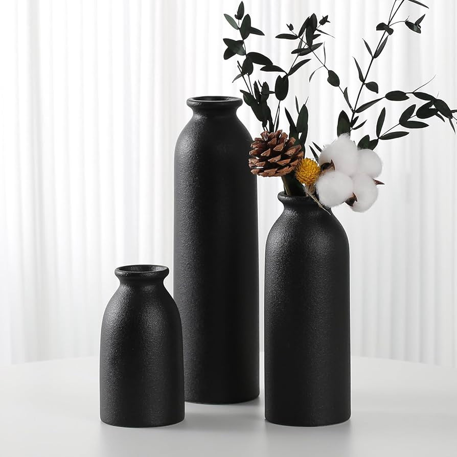 CEMABT Black Ceramic vase Set-3 Flower vases for Decor,Modern Boho Farmhouse Home Decor,Decorativ... | Amazon (US)