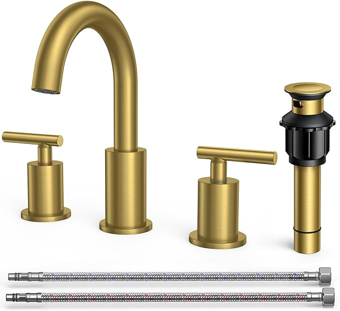 FORIOUS 8 Inch Widespread Brushed Gold Bathroom Faucet 3 Hole, 2 Handle Gold Sink Faucet Bathroom... | Amazon (US)