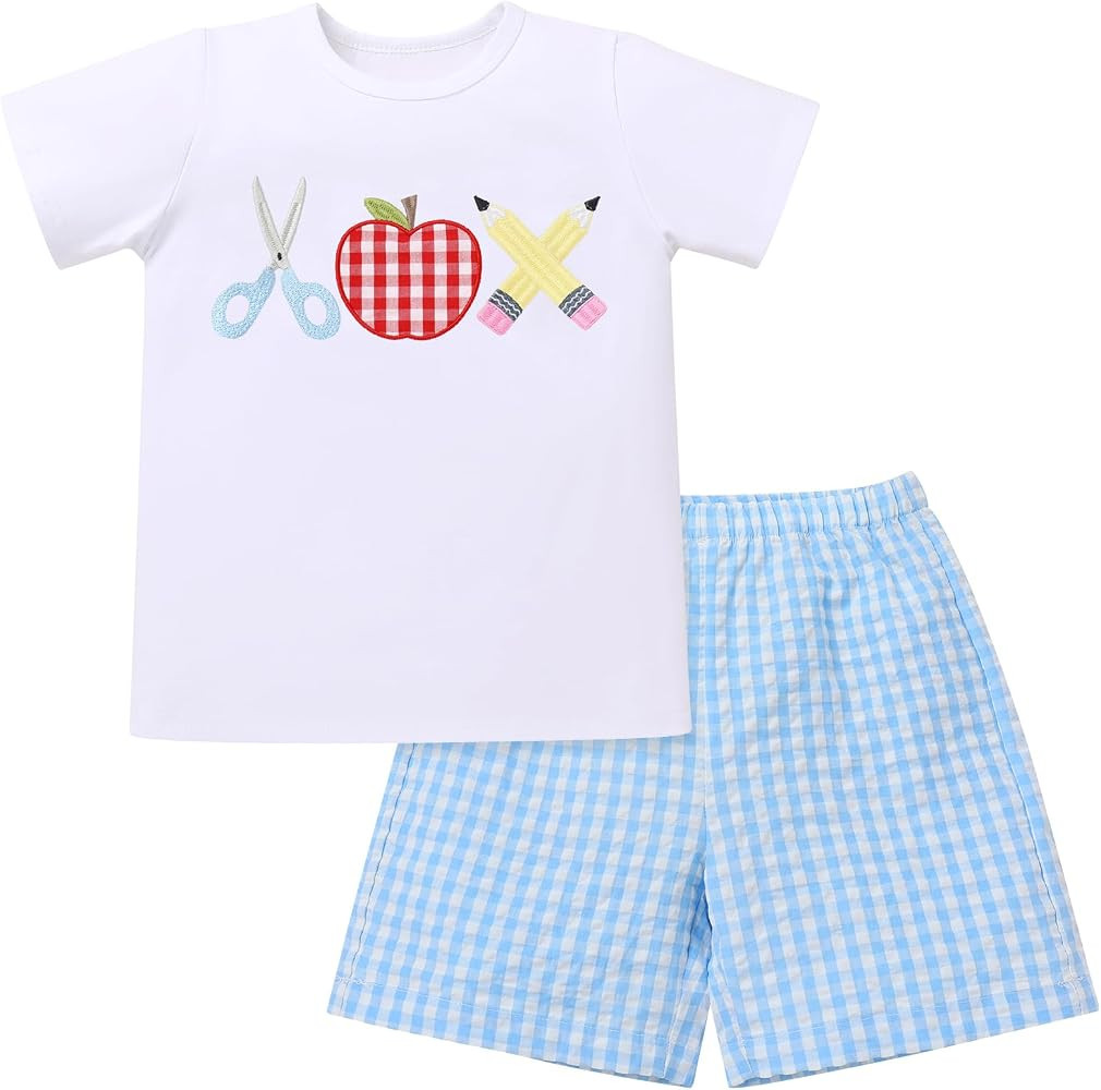 IBTOM CASTLE Back to School Outfit for Boys Toddler Pencils/SchoolBus Top+Shorts Kindergarten Fir... | Amazon (US)