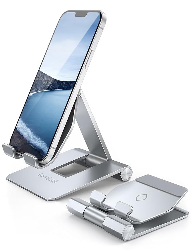 Lamicall Adjustable Cell Phone Stand for Desk - Foldable Aluminum Desktop Phone Holder Cradle Dock,  | Amazon (US)