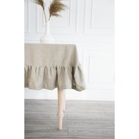 Linen Natural Ruffled Tablecloth, Custom Light Tablecloth From Softened Stone-Washed Linen, Oatmeal With Ruffle | Etsy (US)