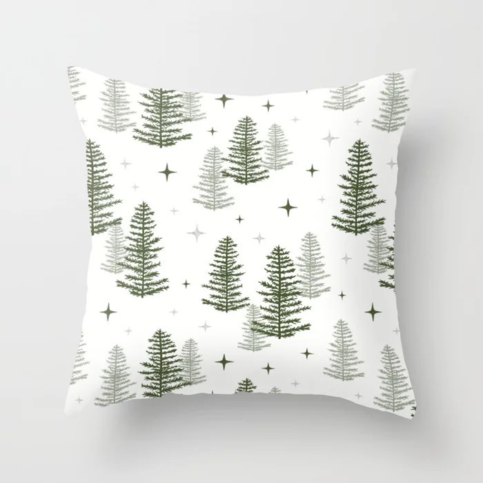 Christmas Night with green trees Throw Pillow | Society6