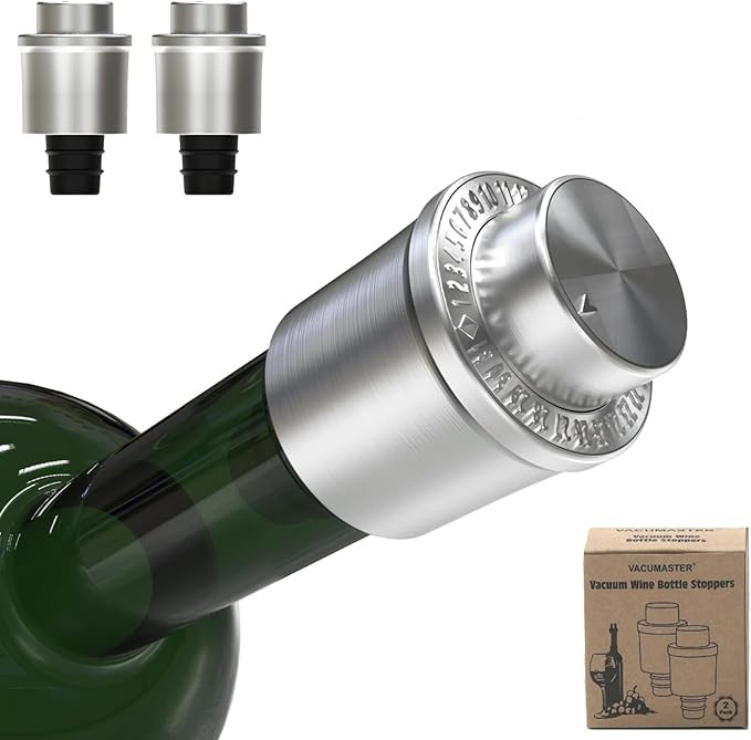 Wine Stoppers Vacuum for Wine Bottles - 2-Pack Stainless Steel Wine Saver with Date Markers, Reus... | Amazon (US)