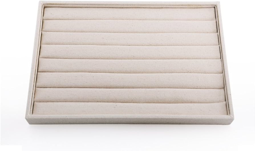 Oirlv Linen 7 Lines Ring Storage Tray Rings Showcase Display Organizer Plate | Amazon (US)