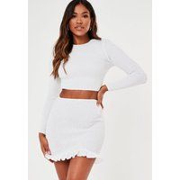 White Co Ord Crinkle Shirred Crop Top | Missguided (US & CA)