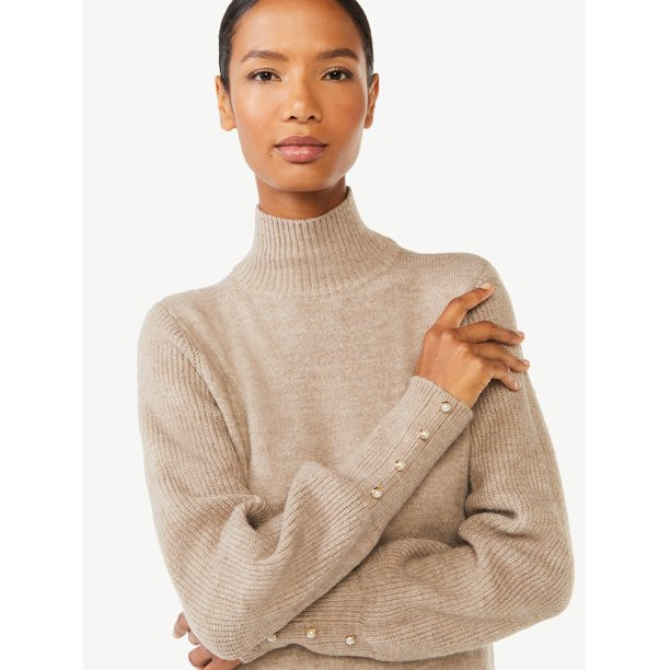 Scoop Women's Button Cuff Turtleneck Sweater | Walmart (US)