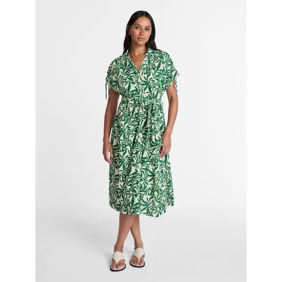 Time and Tru Women’s Linen Blend Shirtdress with Short Sleeves, Sizes XS-XXXL | Walmart (US)