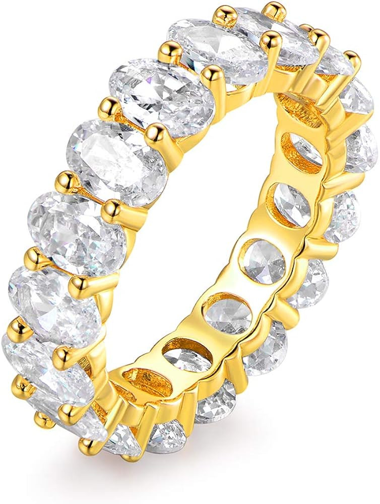 Barzel 18k White Gold/Rose Gold & Gold Plated Eternity Oval Cut Cubic Zirconia Eternity Ring Band | Amazon (US)