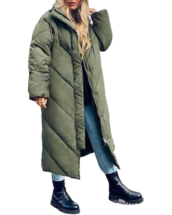 Flygo Womens Long Puffer Coat Long Sleeve Padded Winter Down Coats Hooded Parka Jacket | Amazon (US)