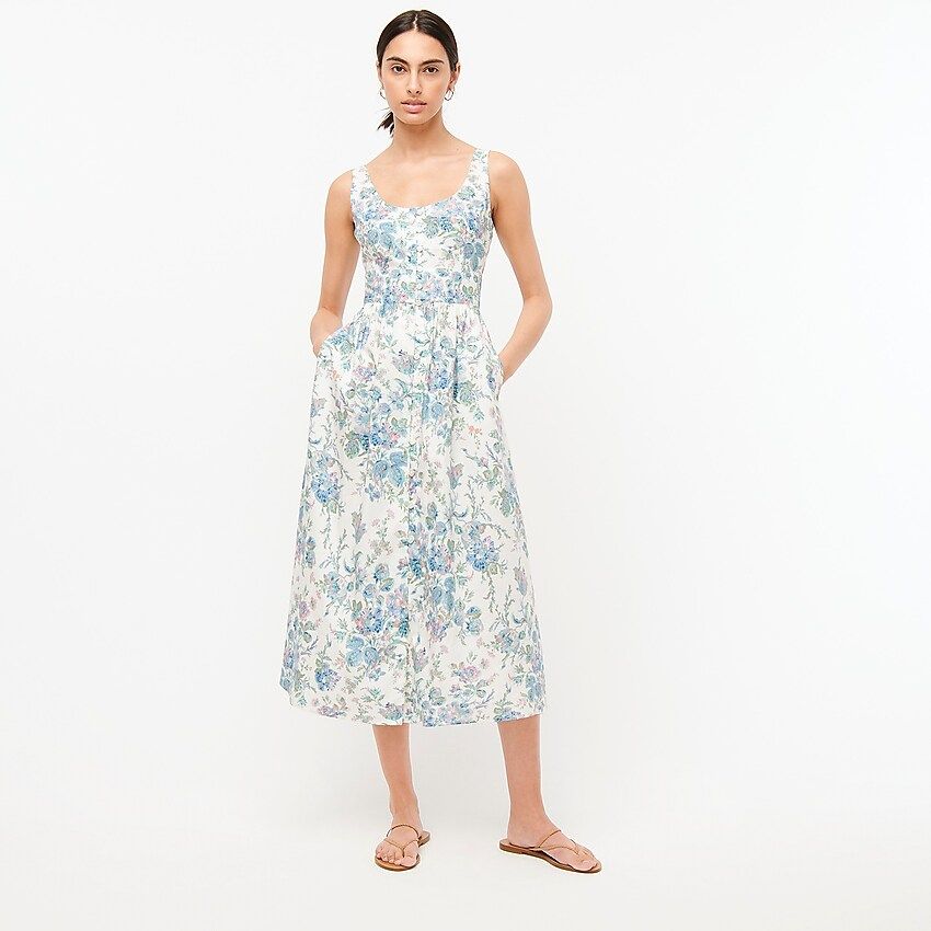 Button-front cotton poplin dress in English garden | J.Crew US