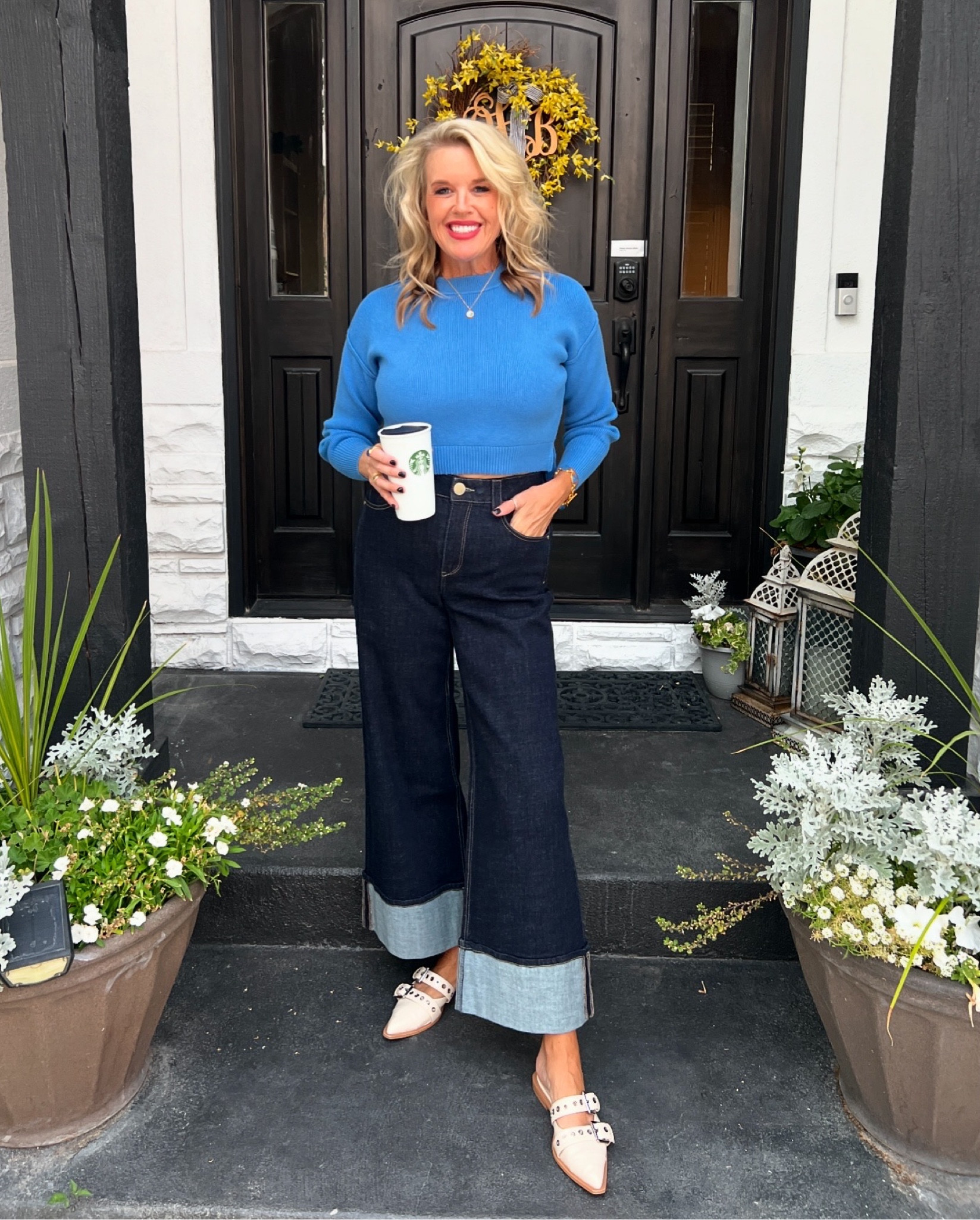 #ootd
Fall outfit idea

Denim jeans high waisted wide leg crop with large cuff wit & wisdom under $70 and fit tts

Amazon find sweater and 2 buckle shoe 
 Julie voz jewelry 

Tip crop top with high waisted jeans adds balance


#LTKStyleTip #LTKFindsUnder100 #LTKOver40