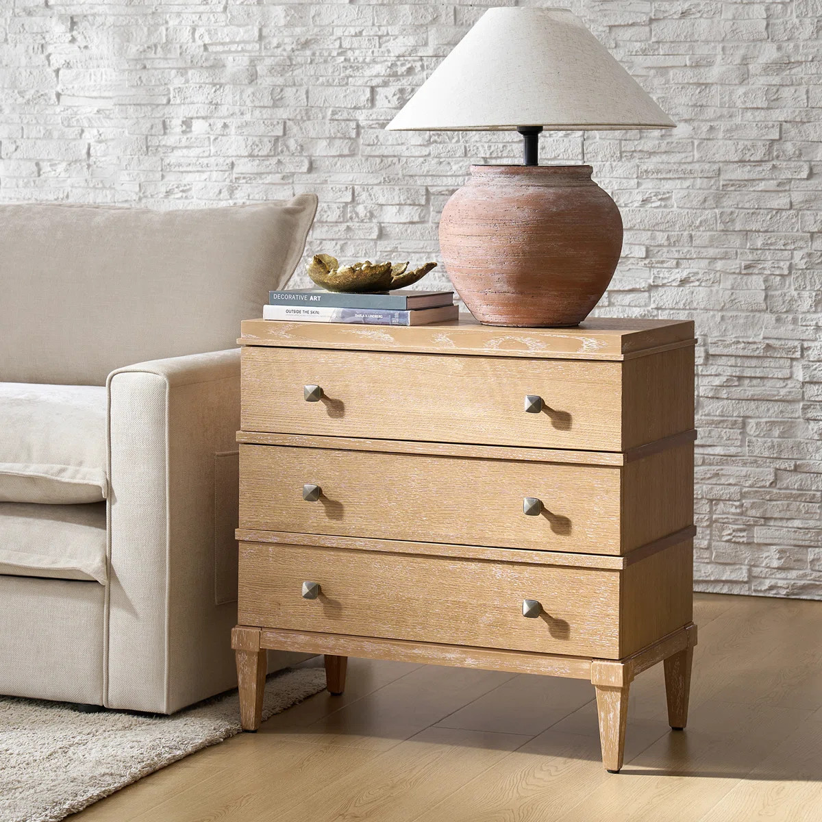 Taesan Transitional 28'' W 3-Drawer End Table with Charging Station and Solid Wood Legs | Wayfair North America