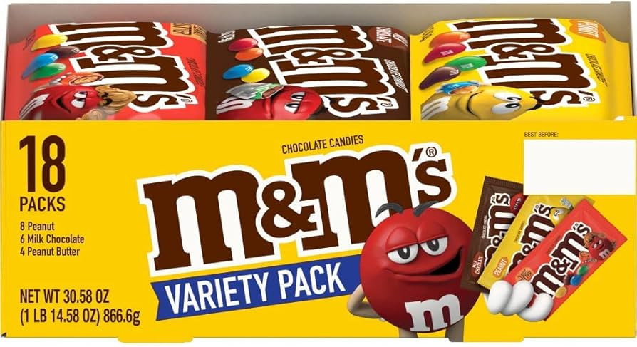 M&M'S Peanut, Peanut Butter & Milk Chocolate Variety Pack Full Size Milk Chocolate Candy Assortme... | Amazon (US)