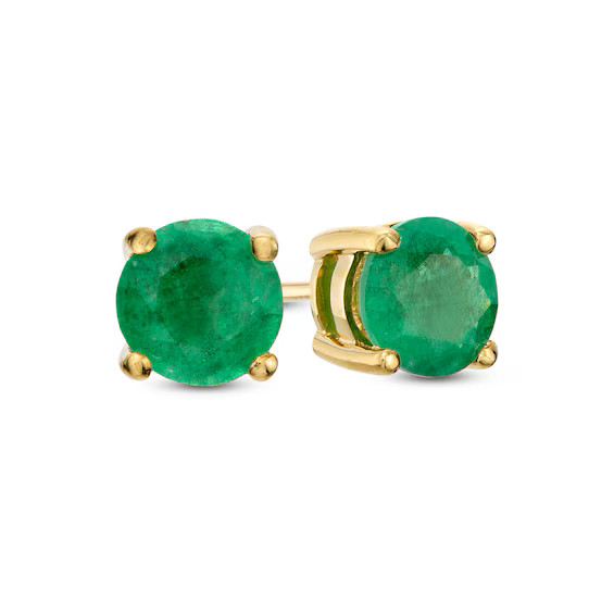 6.0mm Emerald Solitaire Stud Earrings in 10K Gold | Zales