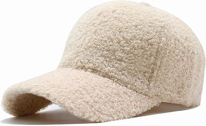 Faux Lamb Wool Baseball Cap for Men Women - Teddy Fleece Sports Hats Warm Winter Outdoor Travel | Amazon (US)