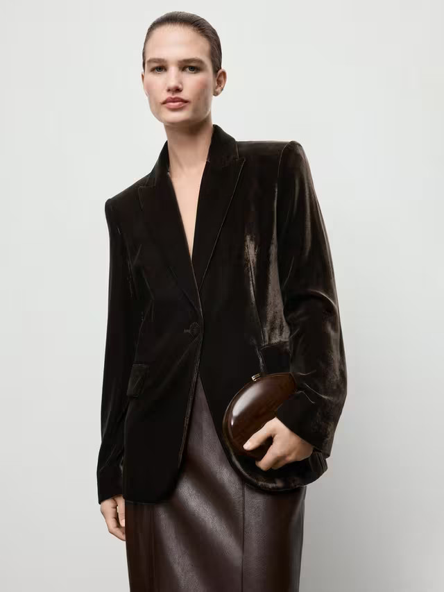 Mango Combi Velvet Blazer, Dark Brown | John Lewis (UK)