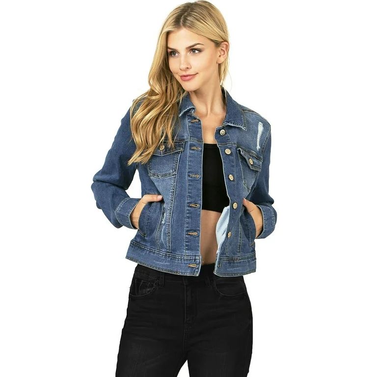 Celebrity Pink Women's Juniors Classic Casual Denim Jacket (M, Dark) | Walmart (US)