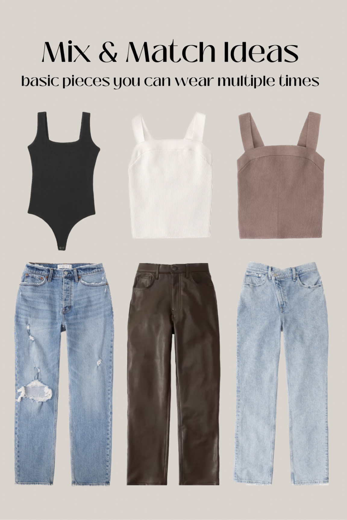 basic clothing items for your closet

basics, neutral colors, multiple wears, Abercrombie finds, jeans, bodysuit, tank top, leather pants 

#LTKFind #LTKSeasonal #LTKFestival