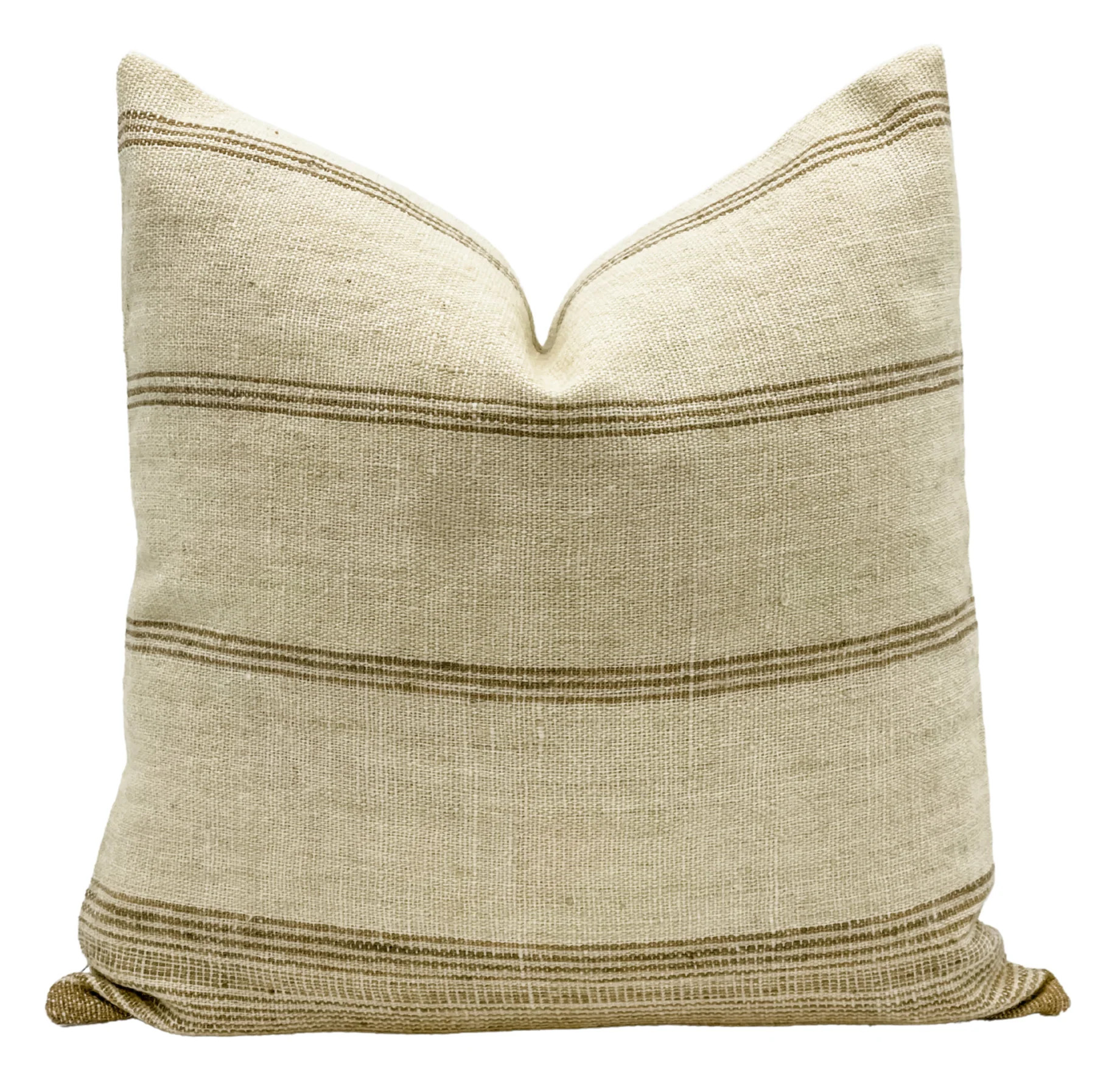 CREAM AND TAN STRIPES VINTAGE INDIAN WOOL PILLOW COVER | Krinto