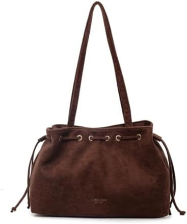 Retro Suede Bucket Purse Causal Travel College Crossbody Bag Drawstring Handbag Purse for Women S... | Amazon (US)