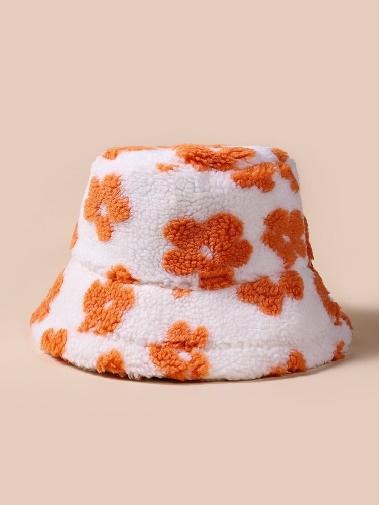 Flower Print Fuzzy Bucket Hat | SHEIN