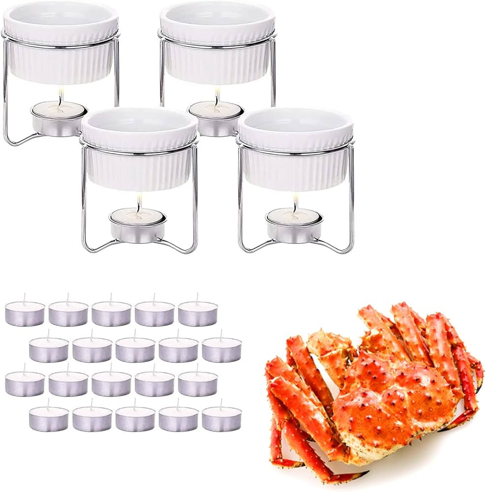 Luvan 4 Pieces Butter Warmers,Butter Warmers For Seafood with 20 Pieces Tealight Candles,Ceramic ... | Amazon (US)