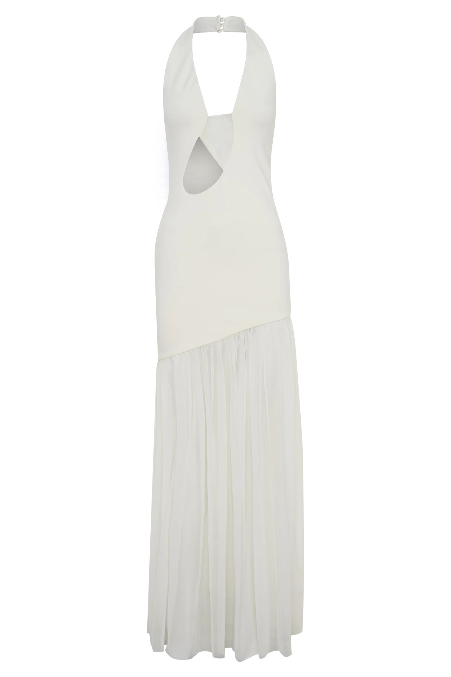 Crepe And Mesh Maxi Dress - Ivory | MESHKI US