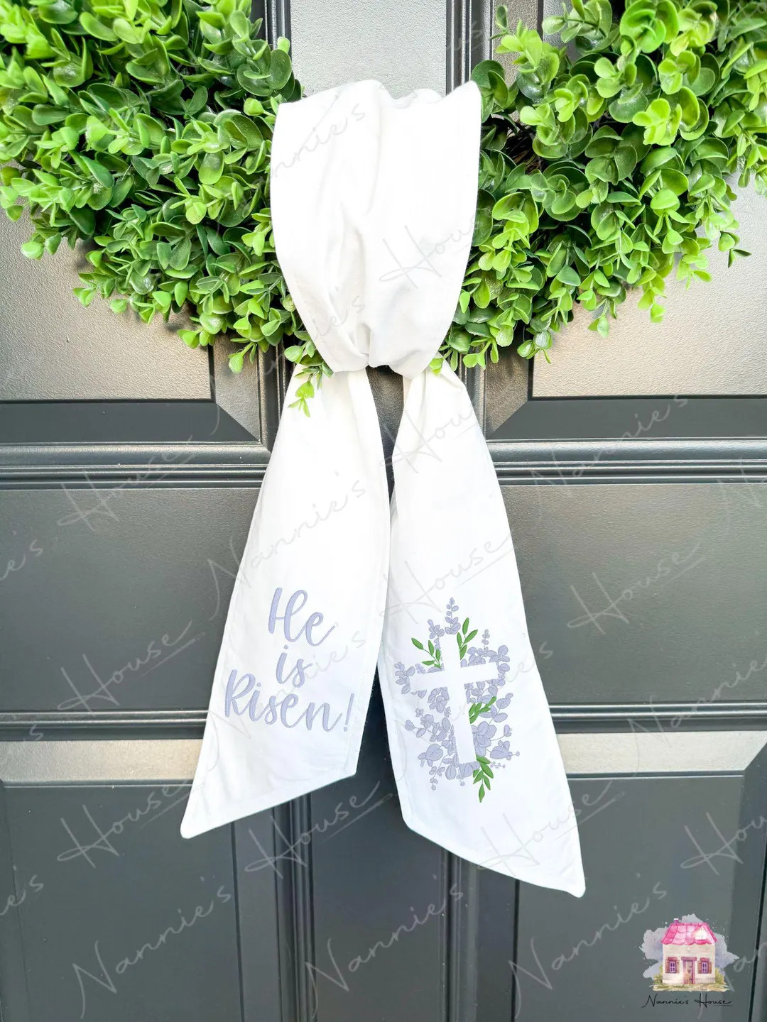 Easter Cross Wreath Sash // Wreath Decor // He is Risen // Happy Easter // Easter Bunny // Bow //... | Etsy (US)