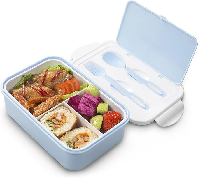 Lunch Box for Kids & Adults , Bento box with Spoon & Fork,Reusable 3-Compartment Divided Food Sto... | Amazon (US)