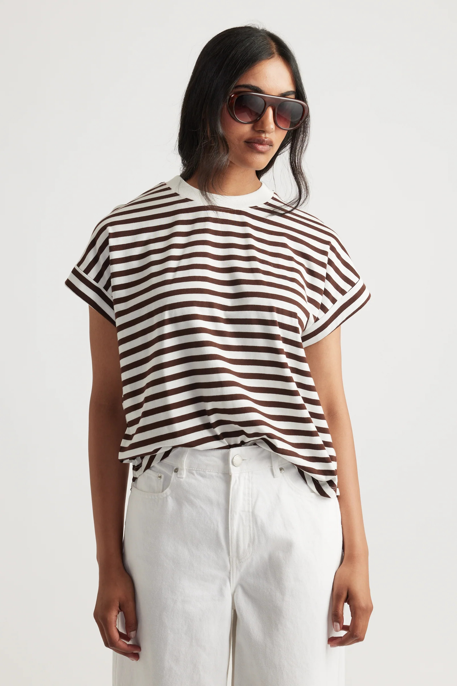 Chloe Crew Tee - Teak Brown Stripe | DECJUBA