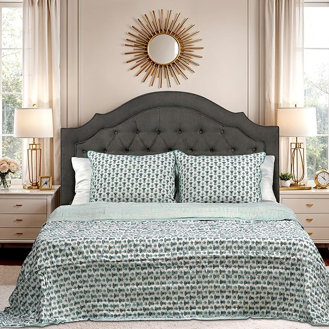 Amazon.com: Ridhi Block Print Reversible Cozy Quilt Aquamarine Blue Queen 90" x 96" Lightweight B... | Amazon (US)