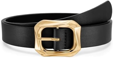 WHIPPY Women's Leather Belts with Gold Buckle Casual Fashion Ladies Waist Belts for Jeans Pants D... | Amazon (US)