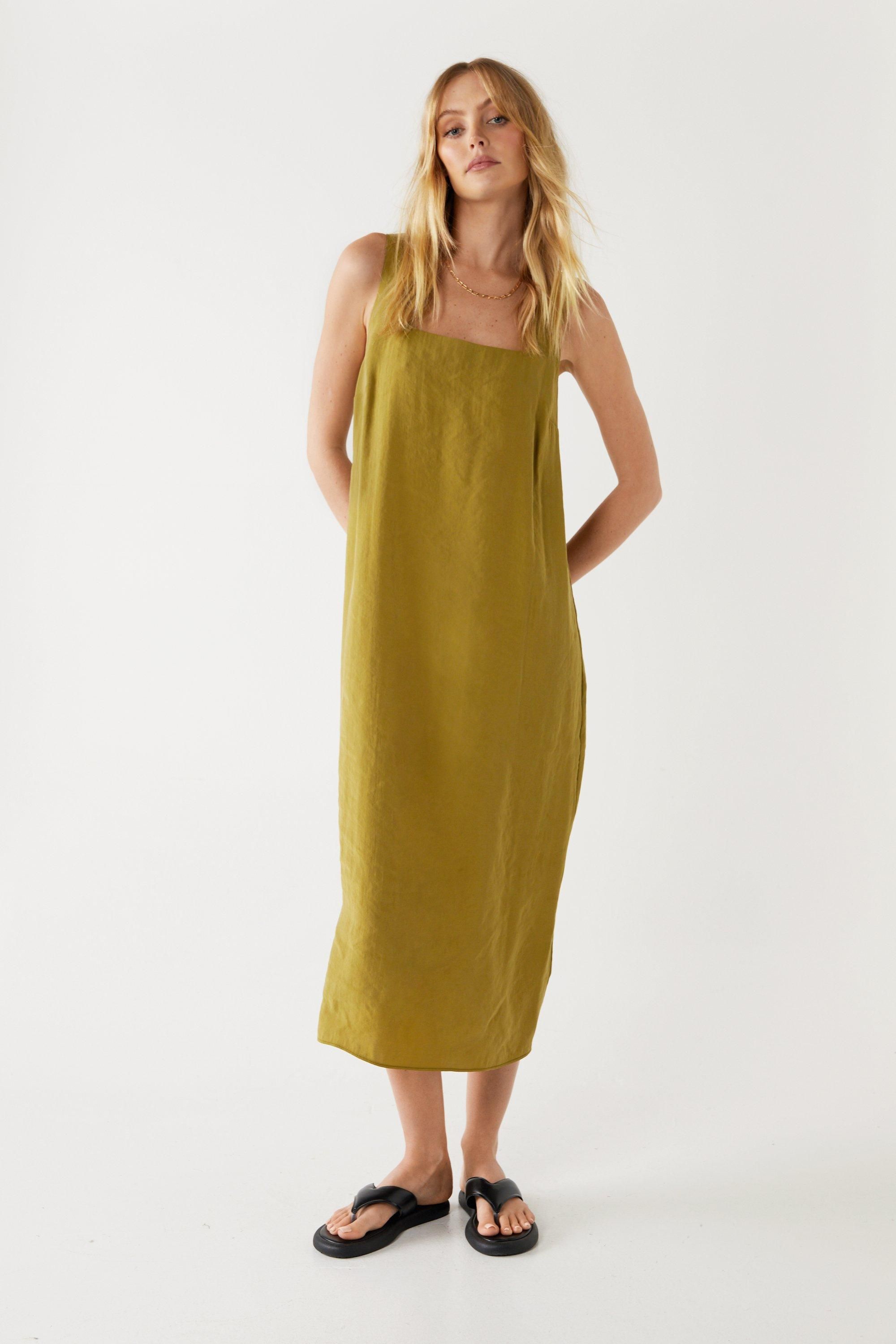 Strappy Square Neck Textured Midi Dress | Warehouse UK & IE