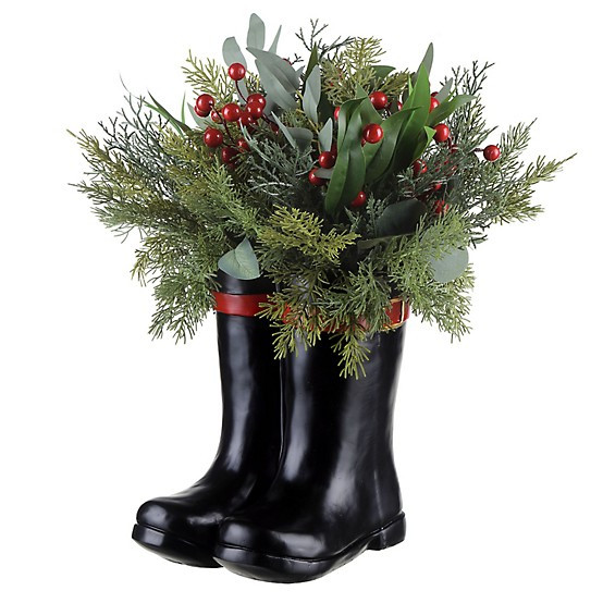 New!Red Shed  16 in. Resin Boots with Greenery Christmas Decoration | Tractor Supply