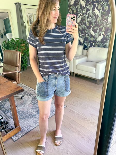 Striped tee and jean shorts are the perfect summer mom outfit! 

#LTKunder100 #LTKunder50 #LTKstyletip
