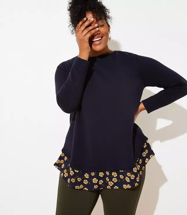LOFT Plus Bloom Mixed Media Tie Back Sweater | LOFT | LOFT