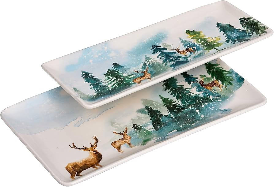 Bico Enchanted Deer Dreamscape Ceramic 14 inch Rectangular Serving Platter, Set of 2, for Serving... | Amazon (US)