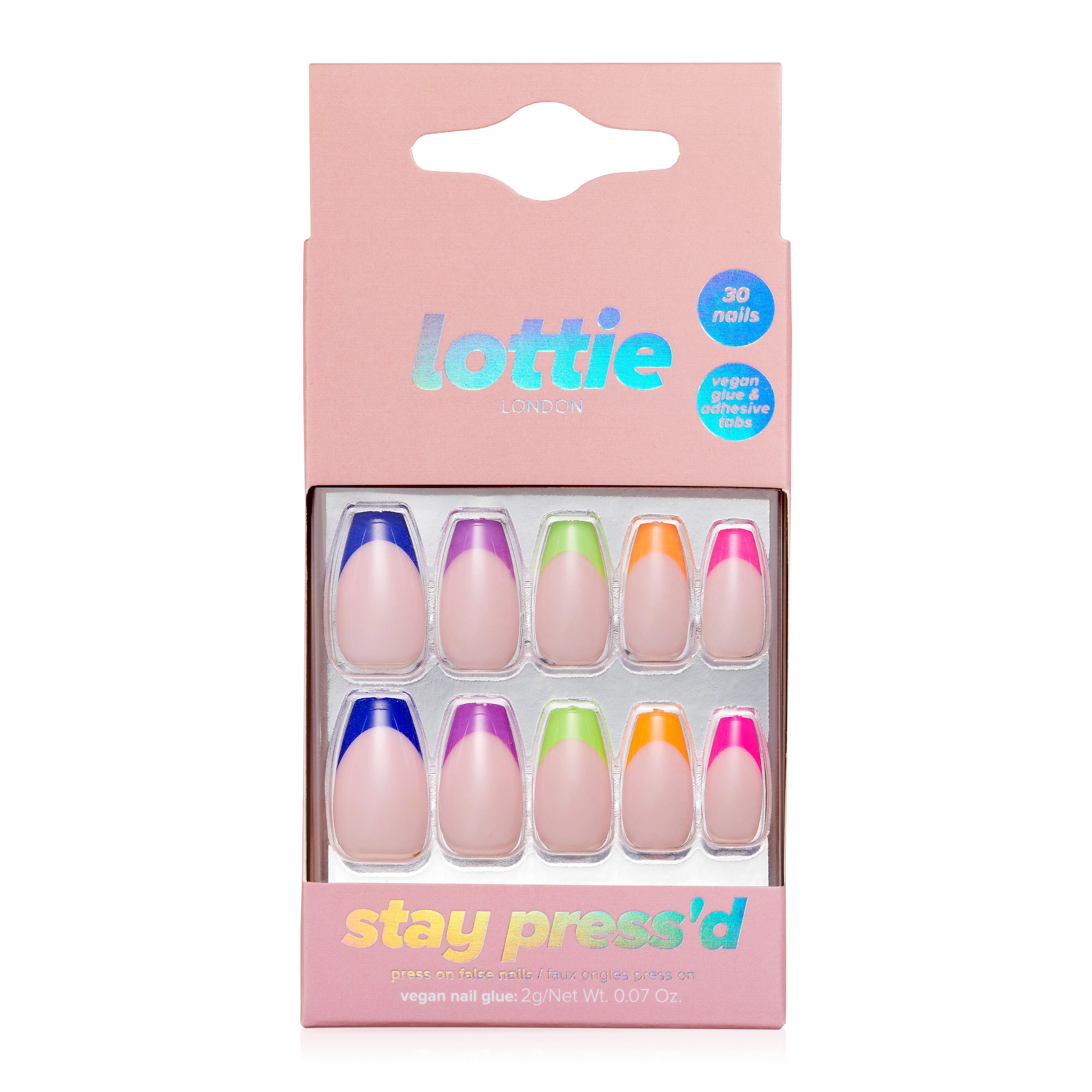 Lottie London Stay Press'd, Press On Nails Set, Neon-Short Coffin shape, Neon Vibes , 30 nails | Walmart (US)