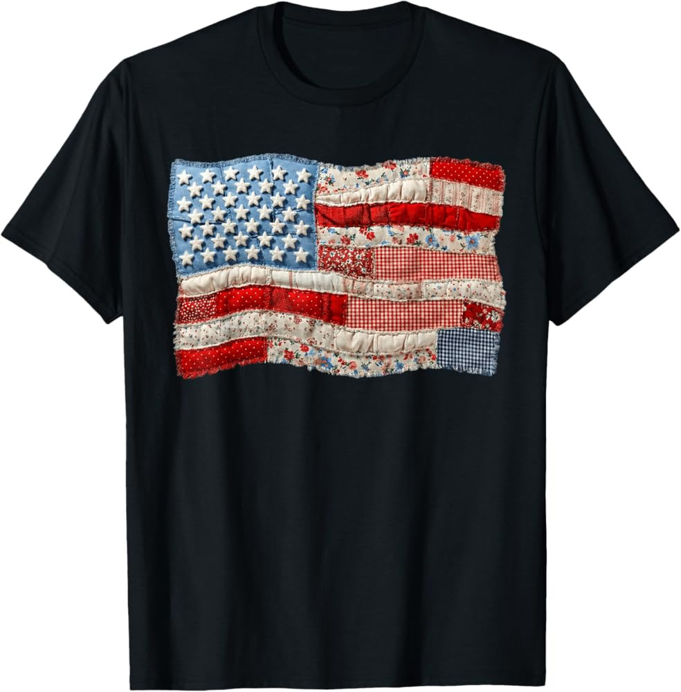 Vintage Patchwork American Flag Patriotic Graphic T-Shirt | Amazon (US)